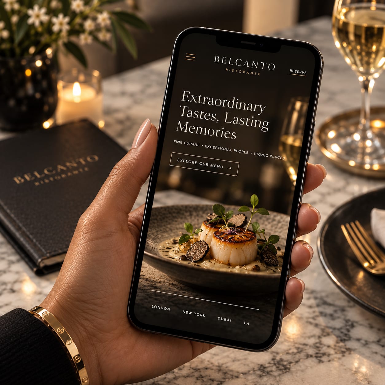 Belcanto Ristorante website design on phone