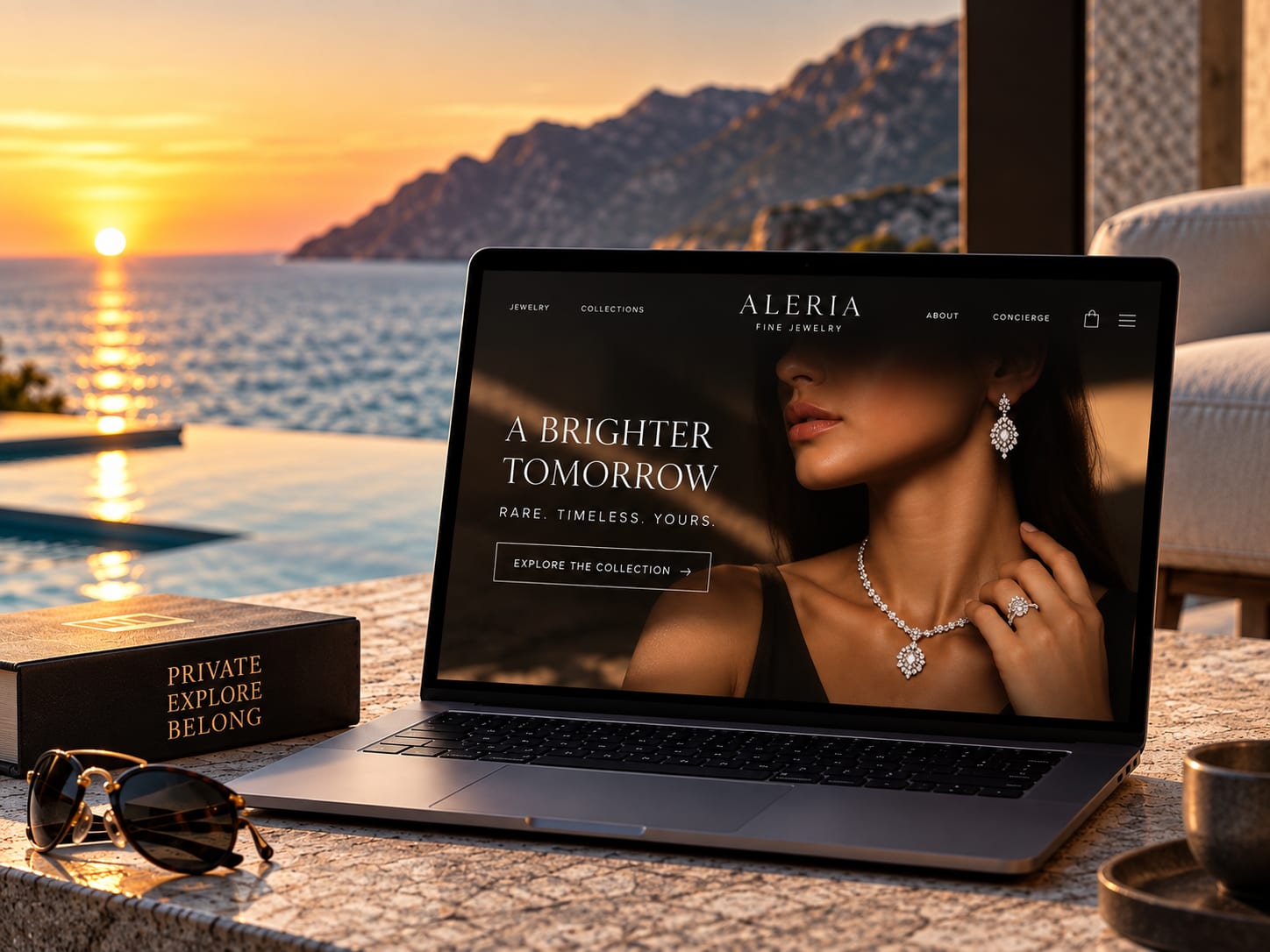 Aleria Fine Jewelry website design on laptop