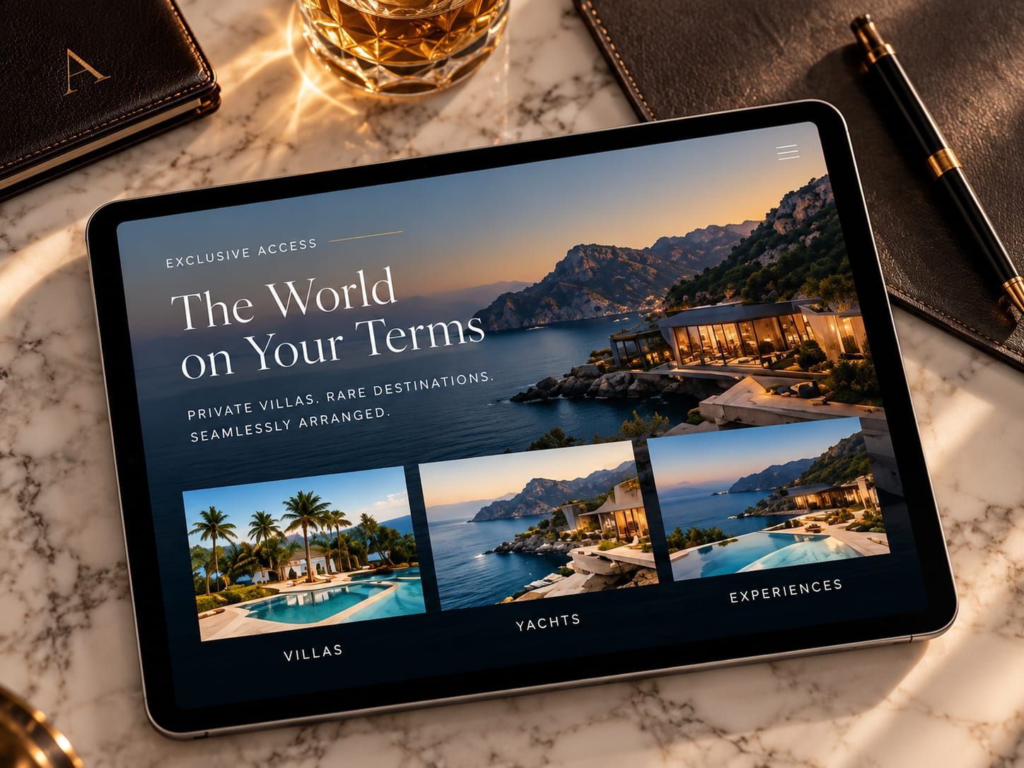 Auréa luxury travel website design on tablet